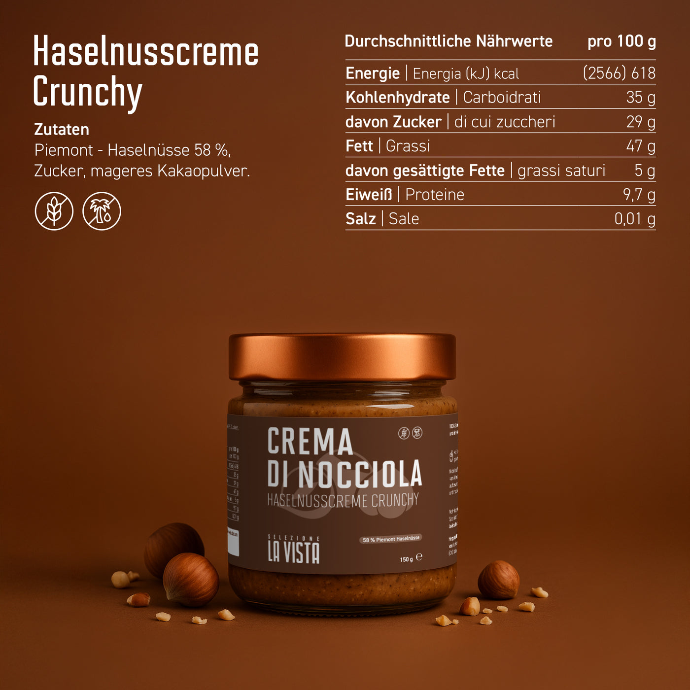 Haselnusscreme Chrunchy 58% - Ohne Palmöl - VEGAN