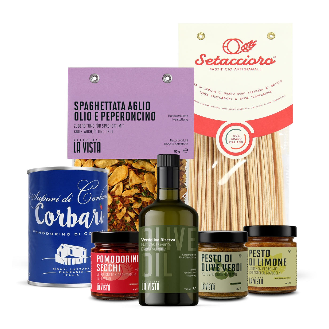 Italienische Geschenkbox Selezione La Vista mit Feinkost, Olivenöl, Pesto und Pasta