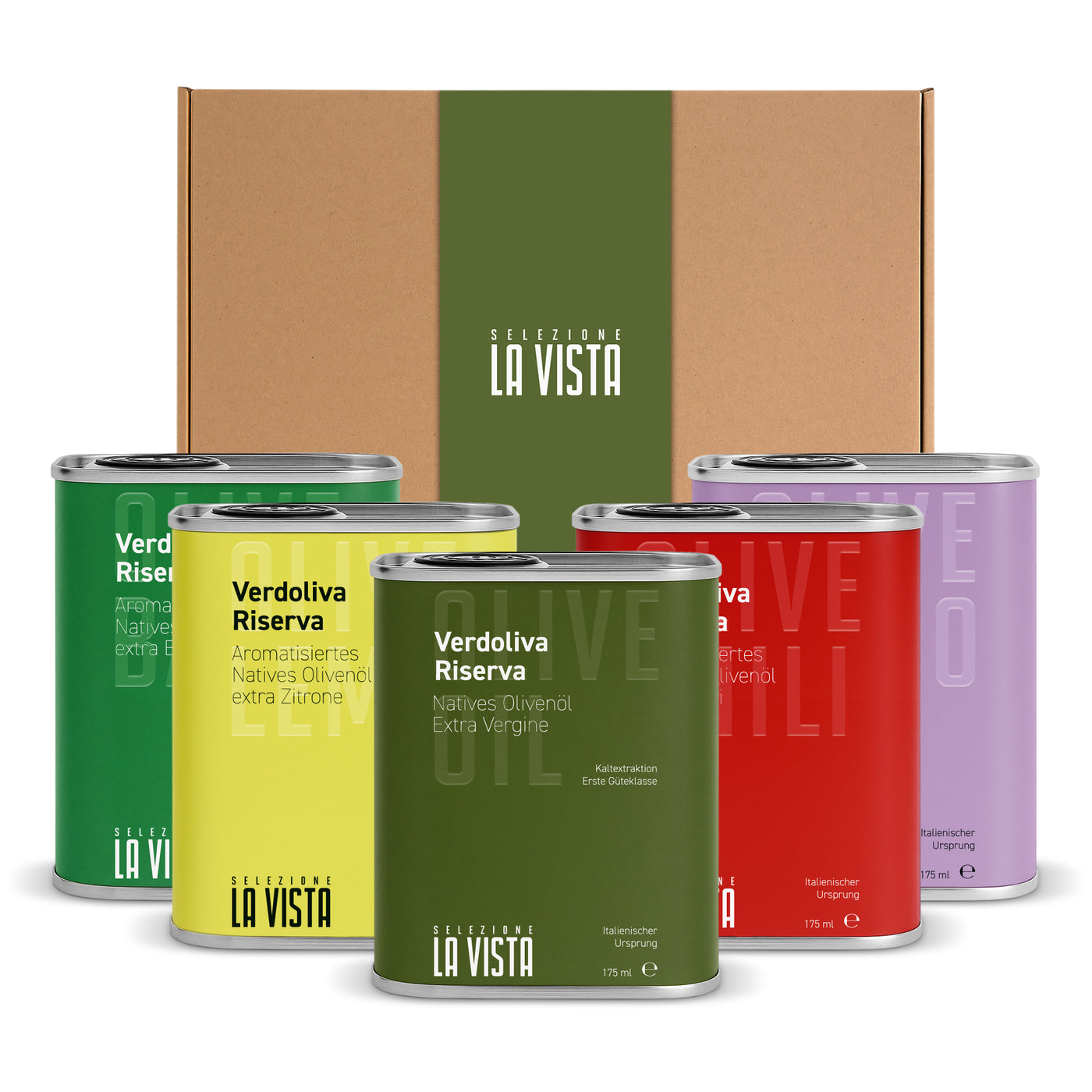 Olivenöl Degustationsbox Selezione La Vista mit 5 italienischen Olivenölen