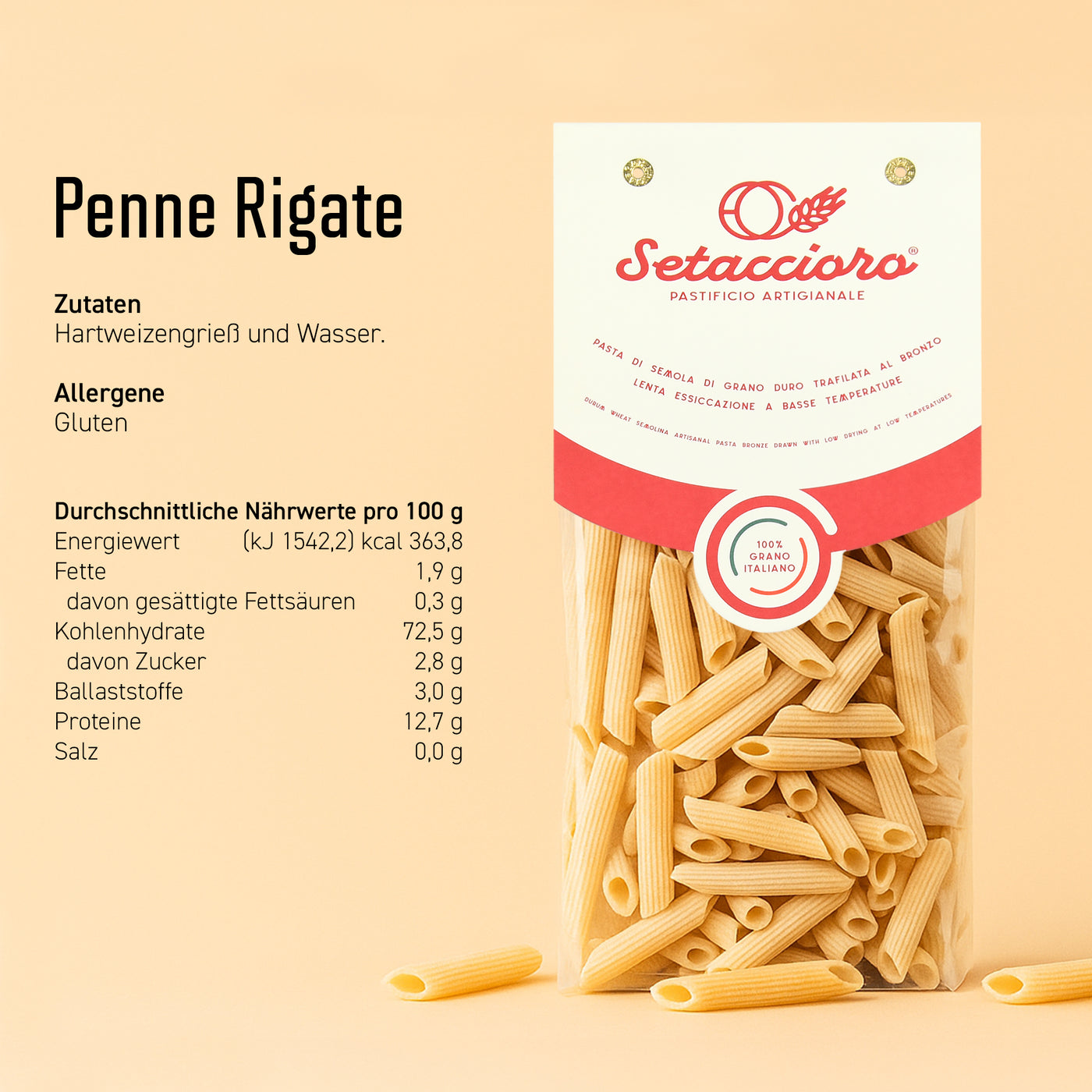 Penne Rigate - Premium Pasta - 500g