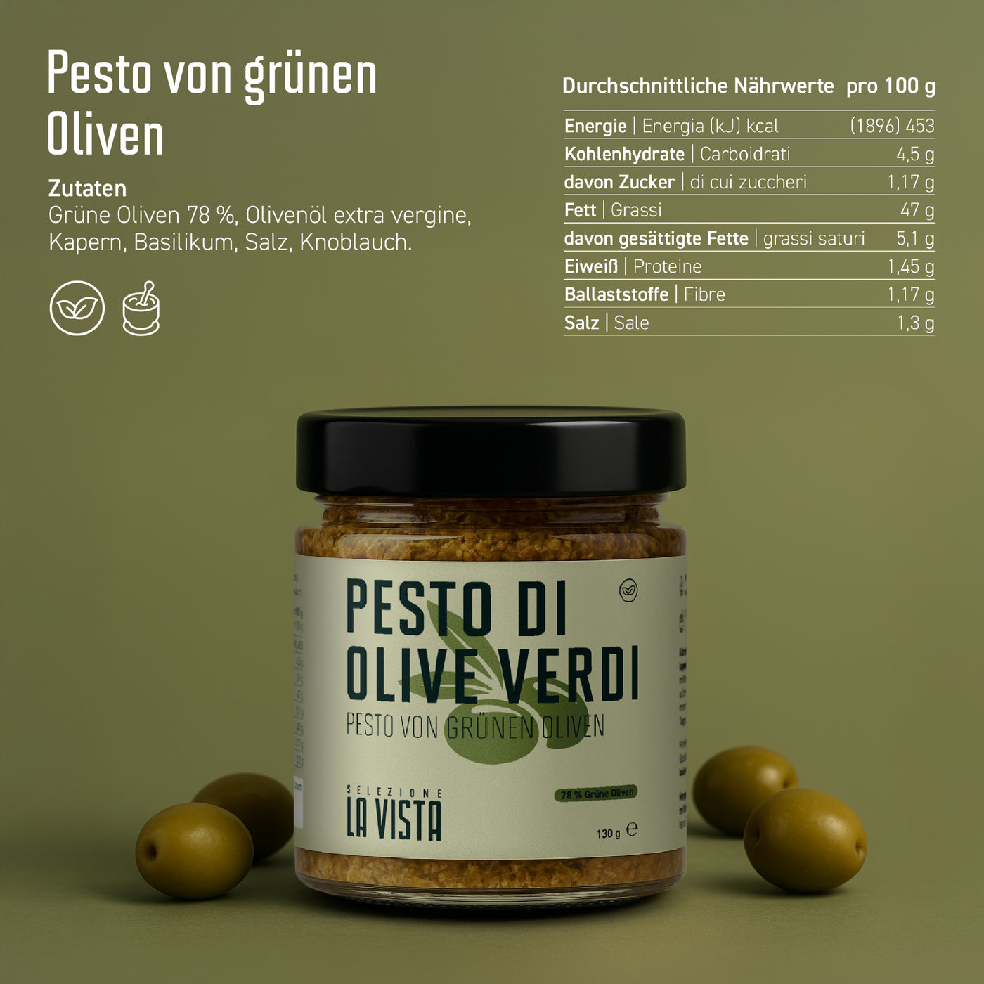 Pesto von grünen Oliven - 130g