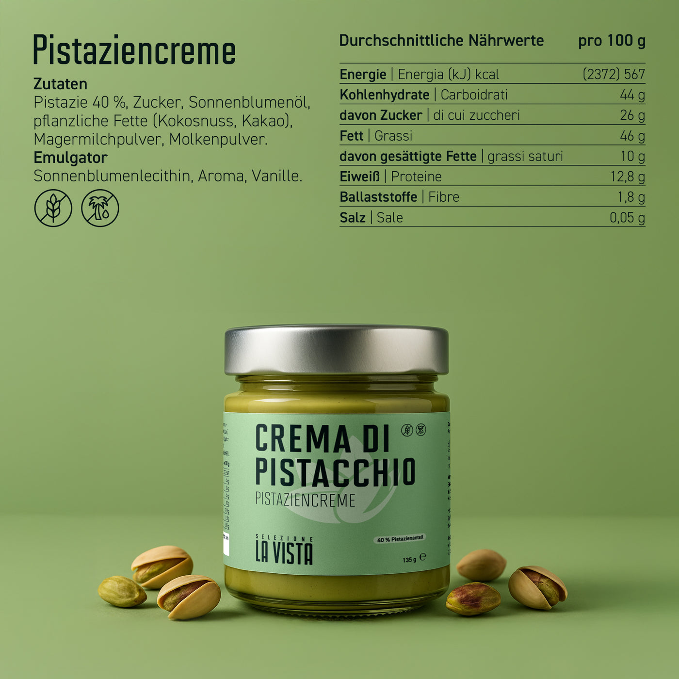 Pistaziencreme serviert zu Croissant und Frühstückstisch