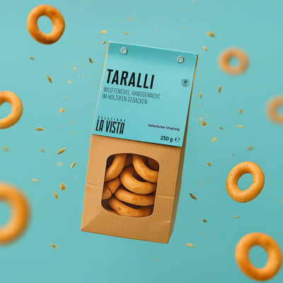 Servierte Taralli Wildfenchel zu Käse und Wein