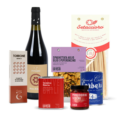La Dolce Vita Geschenkbox mit Wein, Pasta, Tomaten und Torrone